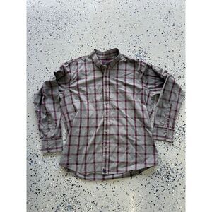 UNTUCKit Shirt Men Large Gray Red Plaid Cotton Casual Long Sleeve Button Up